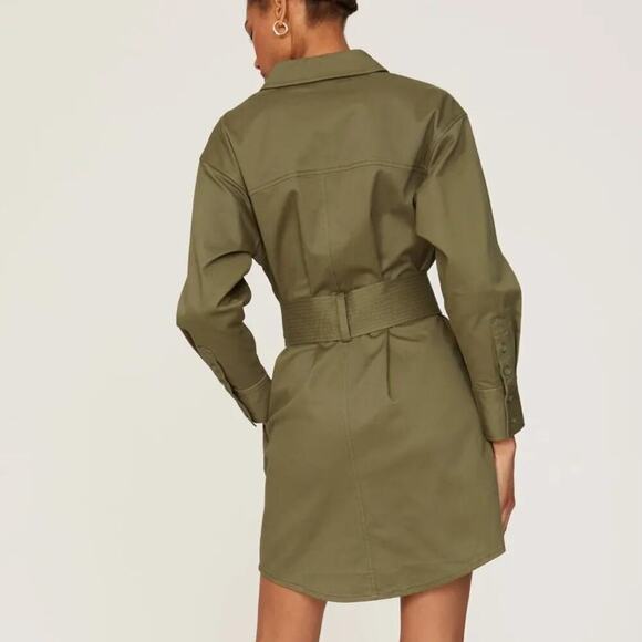 Marissa Webb Collective Shirt Dress Long Sleeve Belted Mini Safari Olive Green 4 - Picture 2 of 11